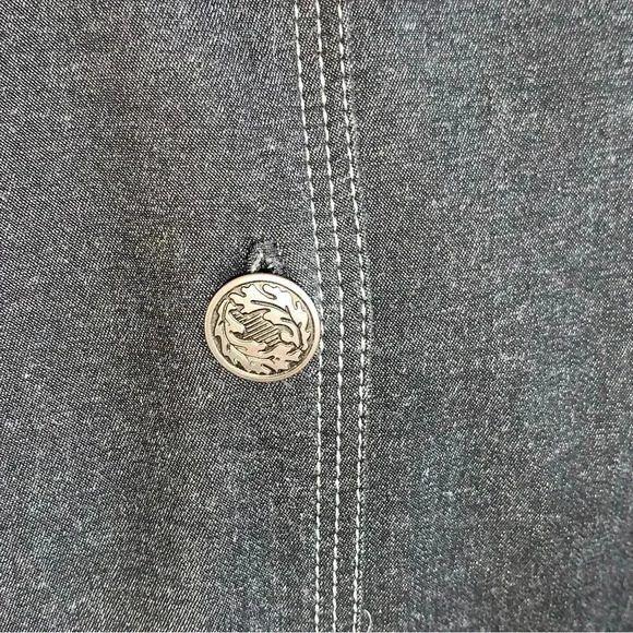 Susan Graver Western Denim Button Up Top Charcoal Gray Metallic Embroidered Sz L - Picture 5 of 10